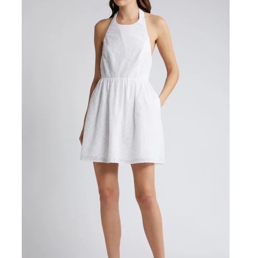 Charles Henry White Eyelet Halter Dress